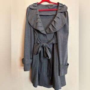 Fever Gray Long Sleeve Tie Jacket with Scoop neck Detailed Collar